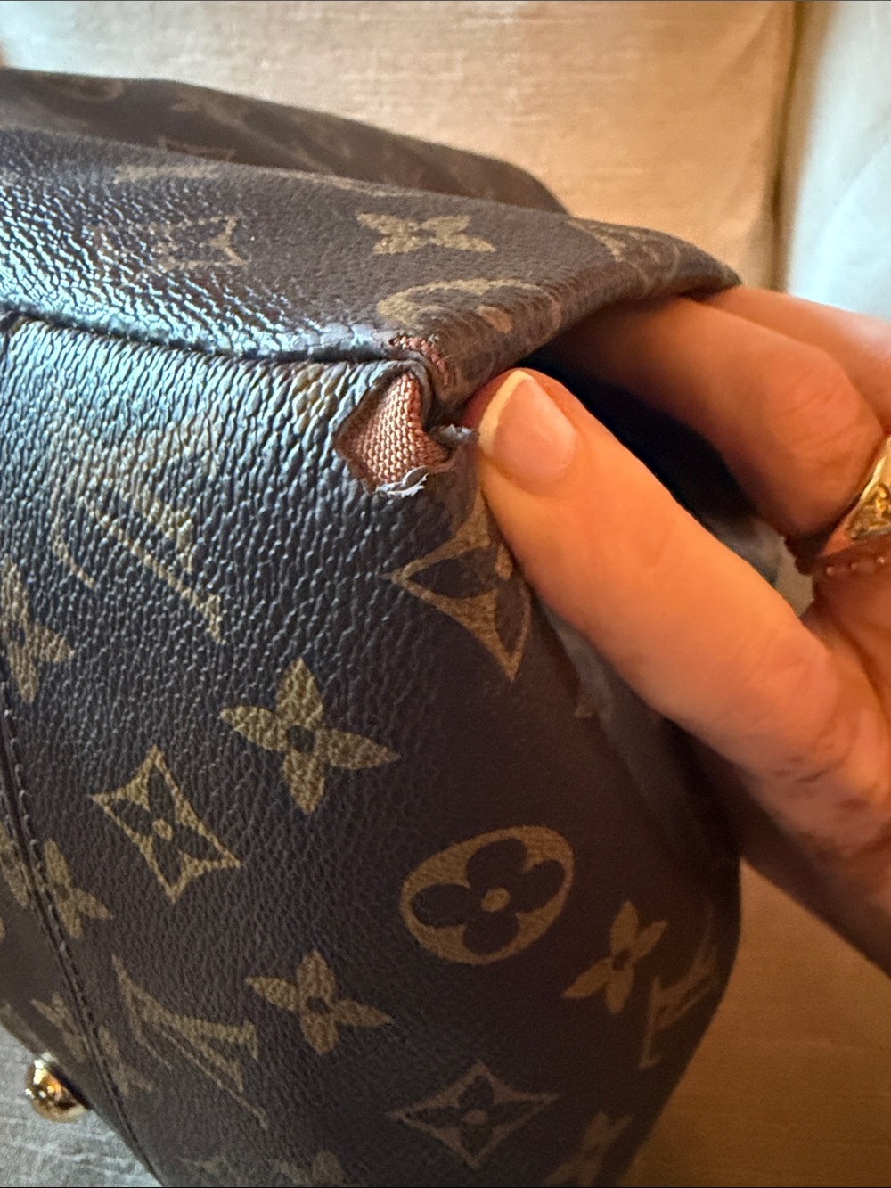 Monogram Hobo Shoulder Bag in Brown and Tan - Picture 6 of 12